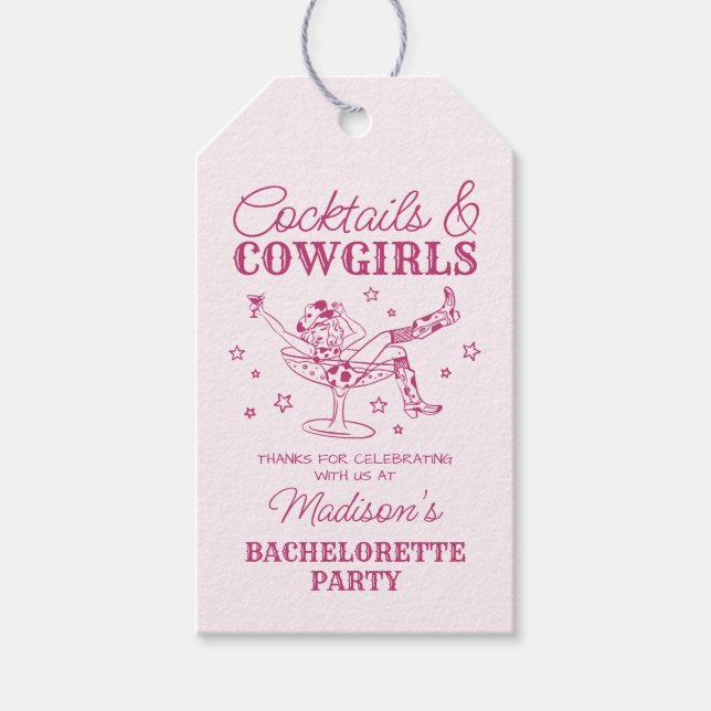 Étiquettes-cadeau Cocktails roses et Rodéo de cow-girls pour l'enter (Devant)