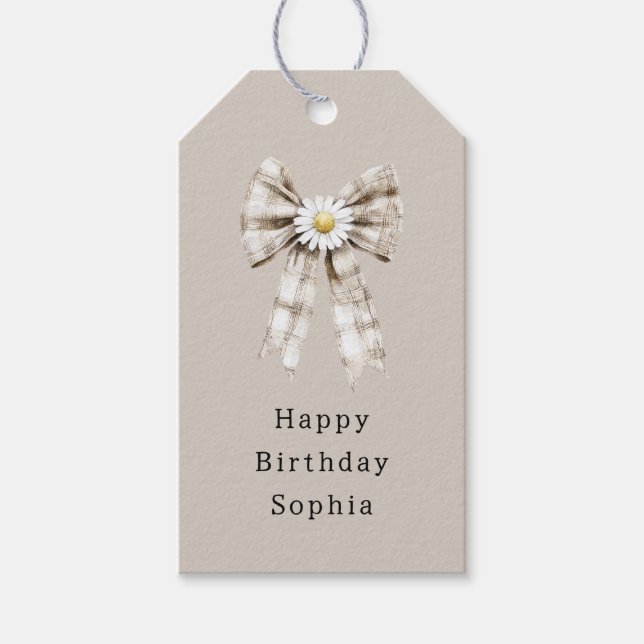 Étiquettes-cadeau Cocoa Cream White Bow Daisy Flowers Birthday   (Devant)