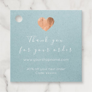 Étiquettes Cadeau Code de réduction Logo Coeur bleu Kraft Merci