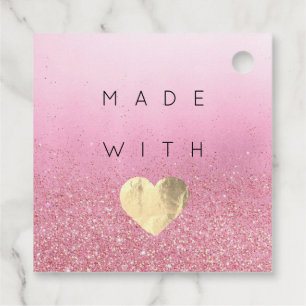 Étiquettes Cadeau Code de réduction Logo Gold Heart Kraft Merci Rose