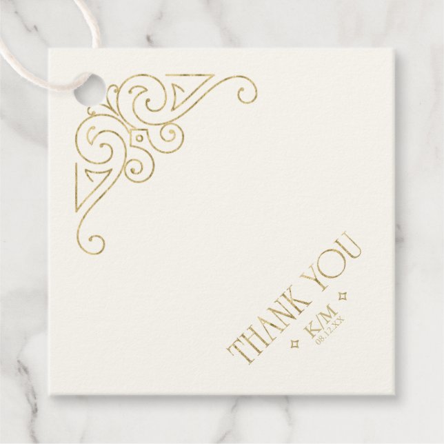 Étiquettes Cadeau Code Merci de bordure du coin or fin Filigree87 (Devant)