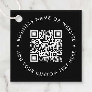 Étiquettes Cadeau Code QR   Black Business Modern Budget Round