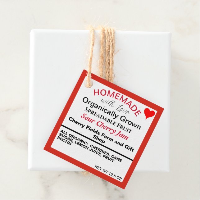 Étiquettes Cadeau Code QR de Confiture de Cerises Aigres Maison (En situation)