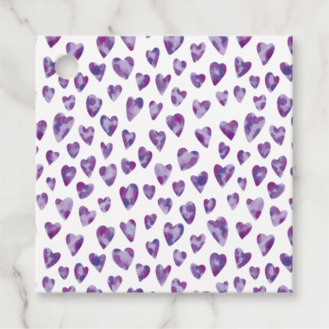 Étiquettes Cadeau Cœur aquarelle violet (Devant)
