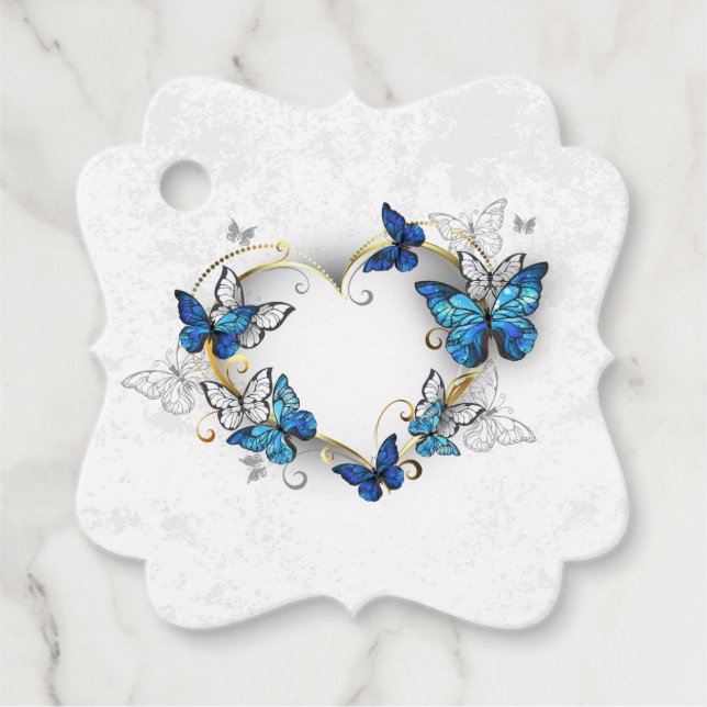 Étiquettes Cadeau Coeur bijoux avec papillons Morpho (Devant)