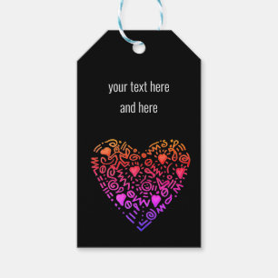 Étiquettes-cadeau coeur d'amour ombre rose violet