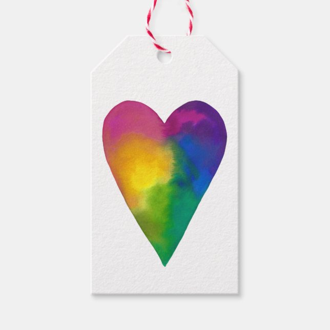 Étiquettes-cadeau Coeur d'aquarelle aux couleurs vives (Devant)