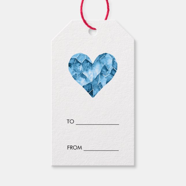 Étiquettes-cadeau Coeur d'aquarelle bleu pour cadeau parfait (Devant)