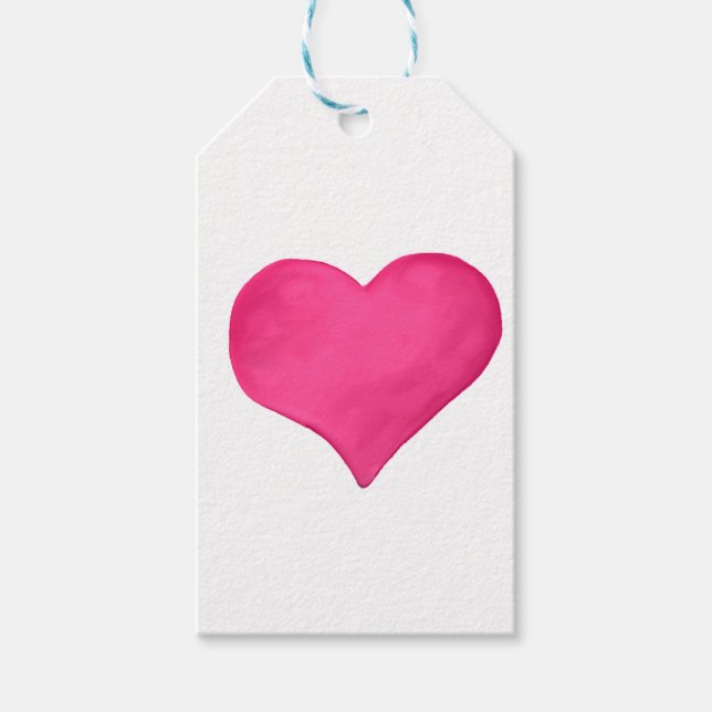 Étiquettes-cadeau Coeur d'aquarelle rose chaud (Devant)