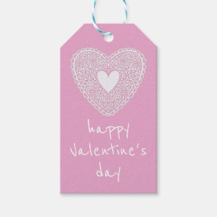 Étiquettes-cadeau Coeur de dentelle rose Heureuse Sainte-Valentin