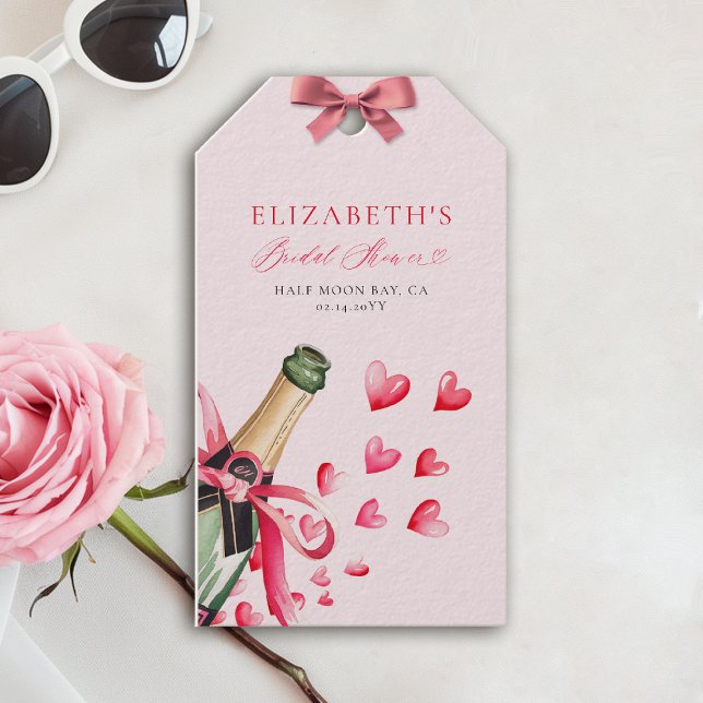 Étiquettes-cadeau Cœur de la Saint-Valentin Fantaisie Réception de m (valentine bridal shower brunch gift tag bubbly watercolor hearts showered with love garden party)