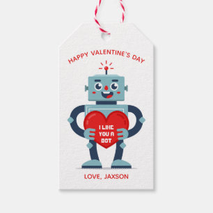 Étiquettes-cadeau Cœur de robot mignon Saint-Valentin personnalisé