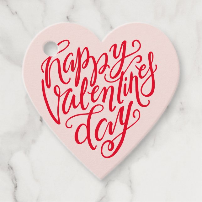Étiquettes Cadeau Coeur de script Heureuse Sainte-Valentin à lettres (Devant)