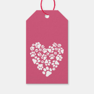 Étiquettes-cadeau Coeur de Valentine d'empreintes de pattes de chien