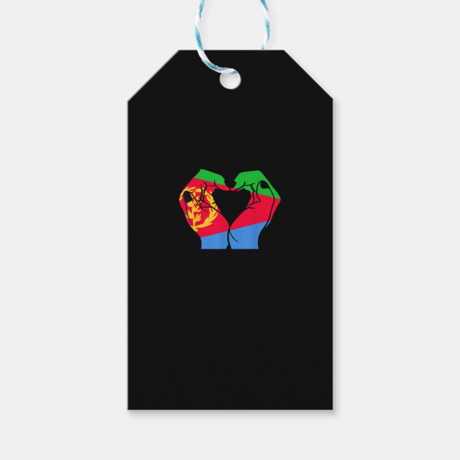 Étiquettes-cadeau Coeur des mains avec drapeau érythréen (Devant)