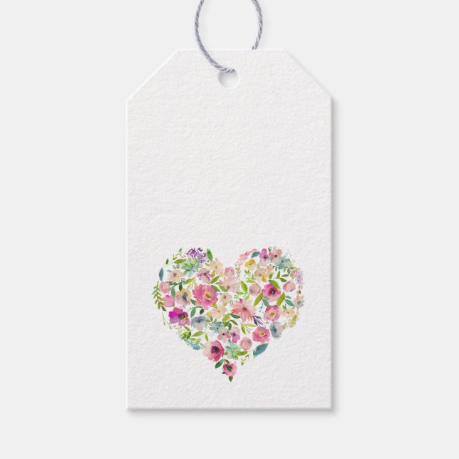 Étiquettes-cadeau Cœur floral aquarelle amour NOM Rose Spécial (Devant)