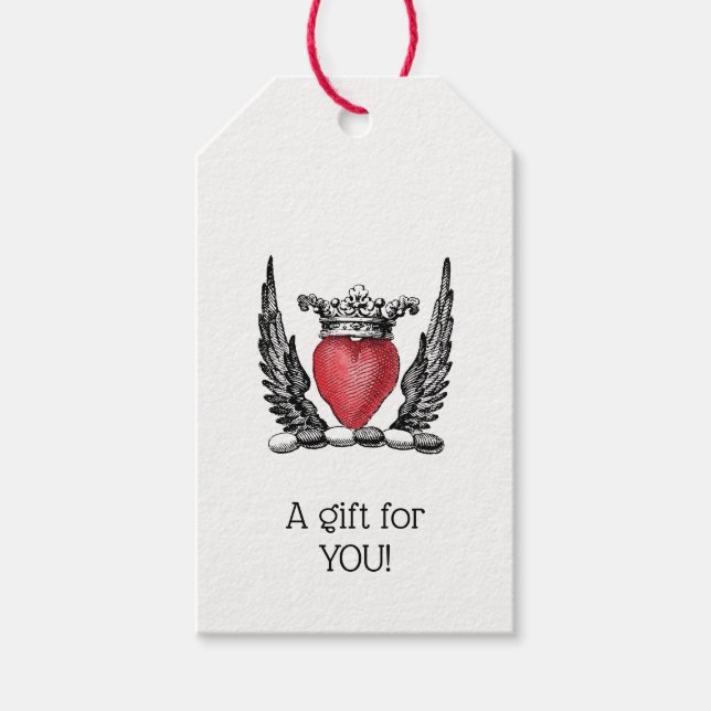Étiquettes-cadeau Coeur héraldique avec ailes Armoiries Crest (Devant)