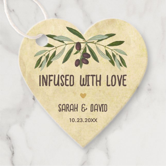 Étiquettes Cadeau Coeur infusé d'amour Huile d'olive Mariage rustiqu (Devant)