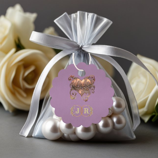 Étiquettes Cadeau Cœur & Monogramme Merci - Lavande (Créateur téléchargé)