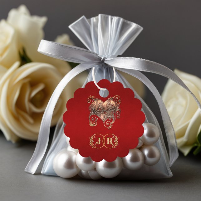 Étiquettes Cadeau Cœur & Monogramme Merci - Rouge (Créateur téléchargé)
