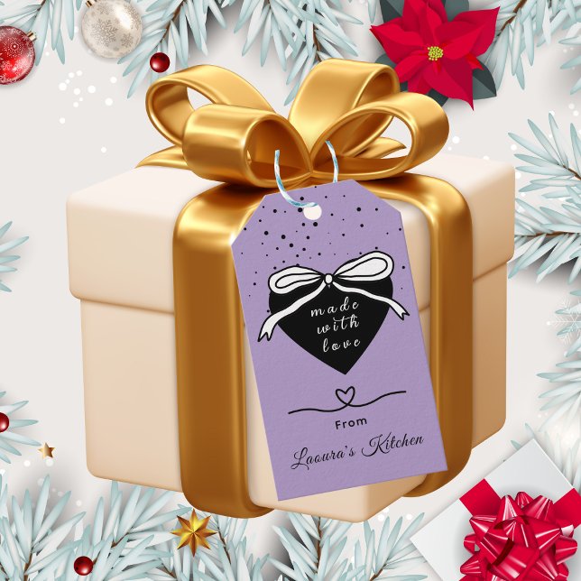 Étiquettes-cadeau Cœur noir & Arc fait avec amour Boulangerie (Créateur téléchargé)