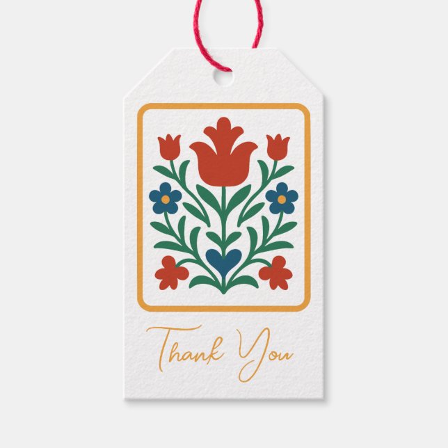 Étiquettes-cadeau Coeur & Pétale Floral Folk Art Favoriser (Devant)