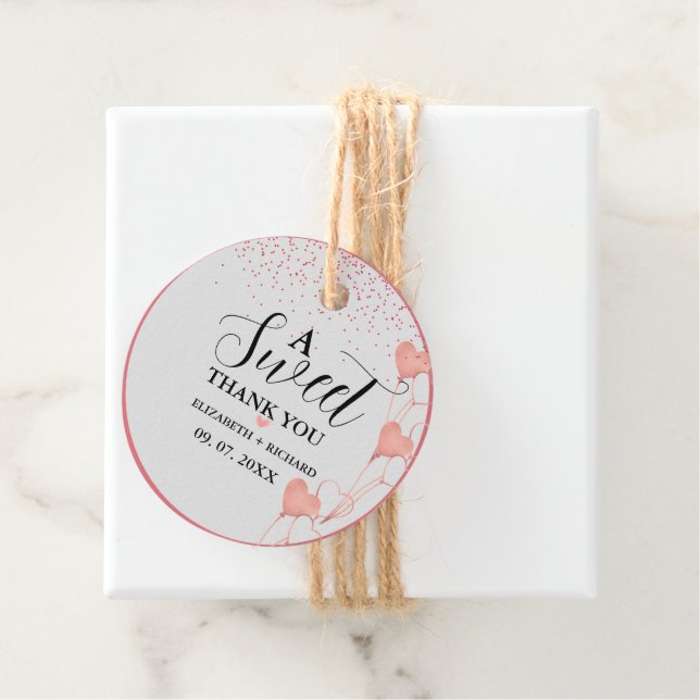 Étiquettes Cadeau Cœur rose et rouge aquarelle Doux Merci Fête  (En situation)