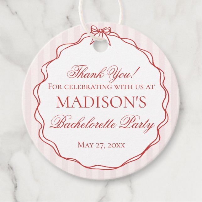 Étiquettes Cadeau Cœur Rose et Rouge de lingerie pour enterrement de (Devant)