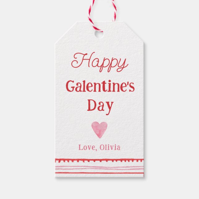 Étiquettes-cadeau Cœur rose et rouge Joyeuse fête de Galentine  (Devant)