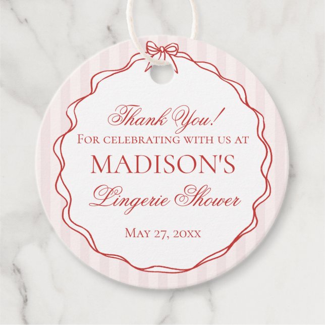 Étiquettes Cadeau Cœur rose et rouge lingerie culotte de douche fête (Devant)