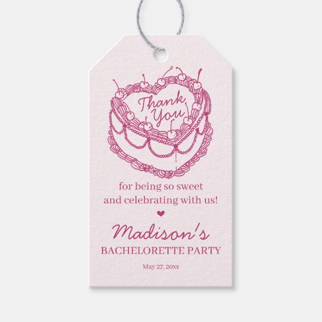 Étiquettes-cadeau Coeur rose rétro Coquette gâteau cerise Bacheloret (Devant)