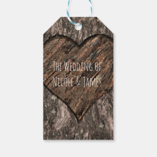 Étiquettes-cadeau Coeur sculpté arbre tronc écorce Rustique Mariage