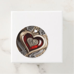 Étiquettes Cadeau Coeur Steampunk - Amour mécanique complexe
