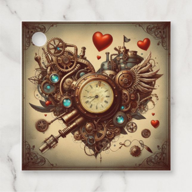 Étiquettes Cadeau Coeur Steampunk/Saint-Valentin (Devant)