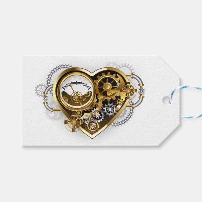 Étiquettes-cadeau Coeur vapeur avec un manomètre (Devant (Horizontal))