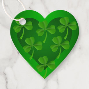 Étiquettes Cadeau Coeur vert avec Shamrock