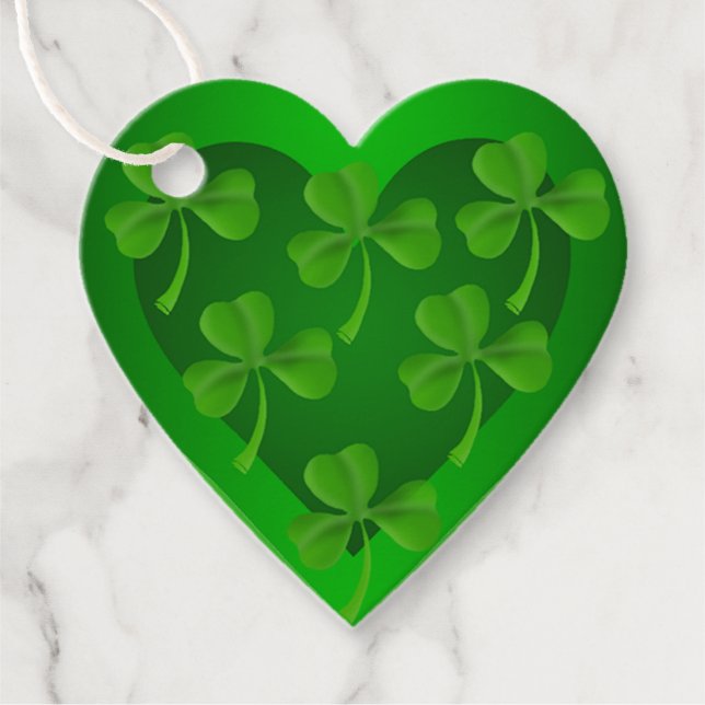 Étiquettes Cadeau Coeur vert avec Shamrock (Devant)