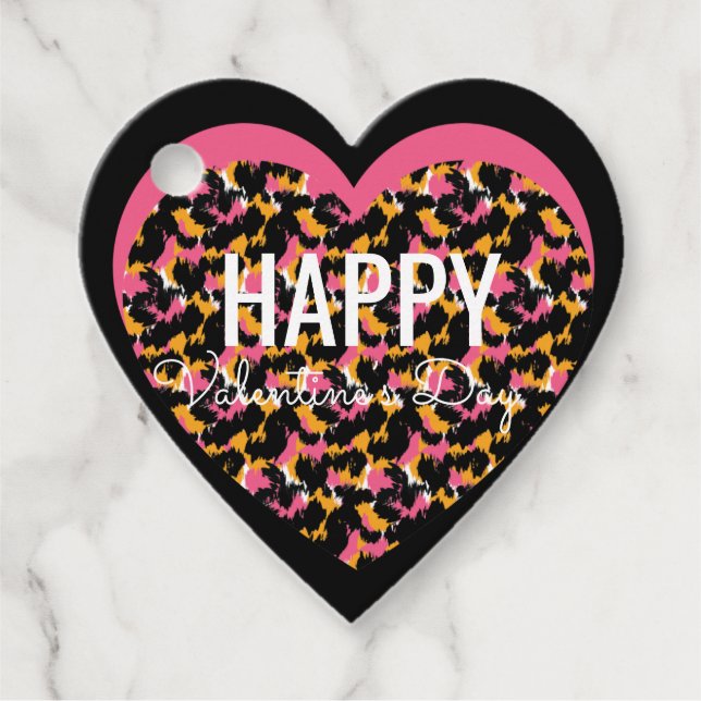 Étiquettes Cadeau Cœurs à Impression d'Animaux pour la Saint-Valenti (Devant)