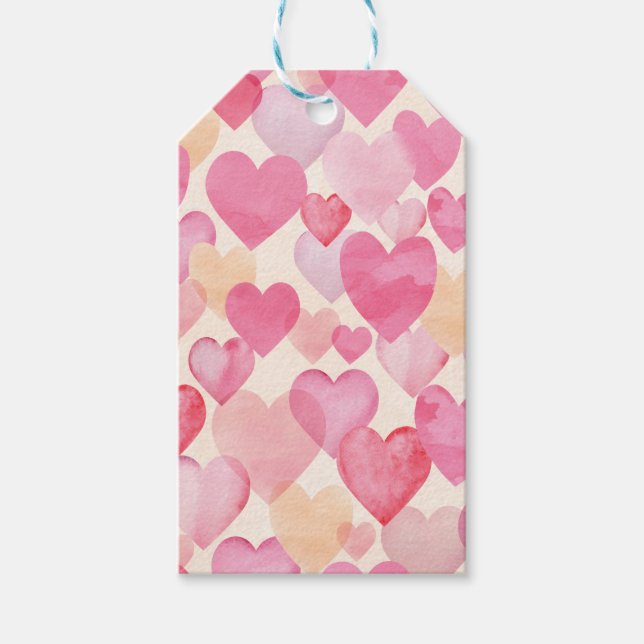Étiquettes-cadeau Cœurs à l'aquarelle (Devant)