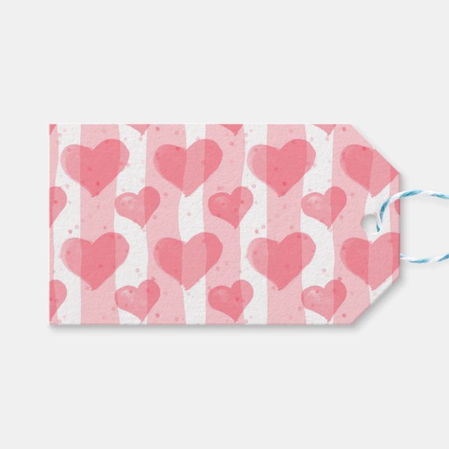 Étiquettes-cadeau cœurs aquarelle de la Saint-Valentin  (Devant (Horizontal))