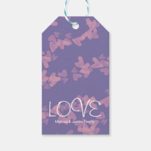 Étiquettes-cadeau Cœurs aquarelle flottants rose amour violet
