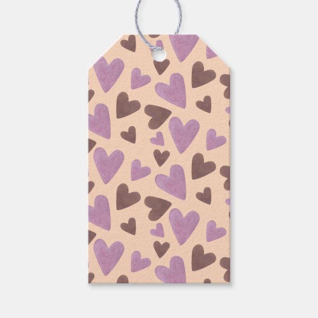 Étiquettes-cadeau Cœurs Aquarelle Main Chocolat Rose    (Devant)