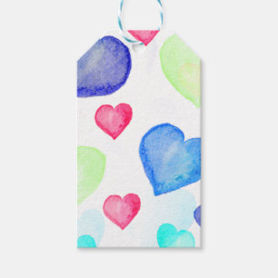 Étiquettes-cadeau Coeurs aquarelles