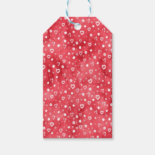 Étiquettes-cadeau Cœurs blancs sur fond éclaboussé rouge (Devant)