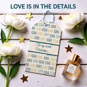 Étiquettes-cadeau Coeurs d'amour verts et beiges