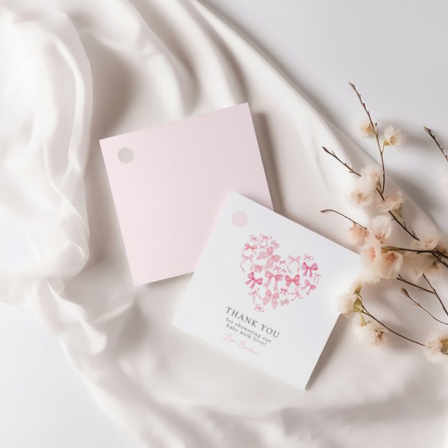 Étiquettes Cadeau Coeurs d'aquarelle Bow Baby shower Favor Merci (Créateur téléchargé)