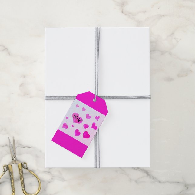 Étiquettes-cadeau Coeurs d'aquarelle rose Personnalisé Nom de couple (Avec de la ficelle)