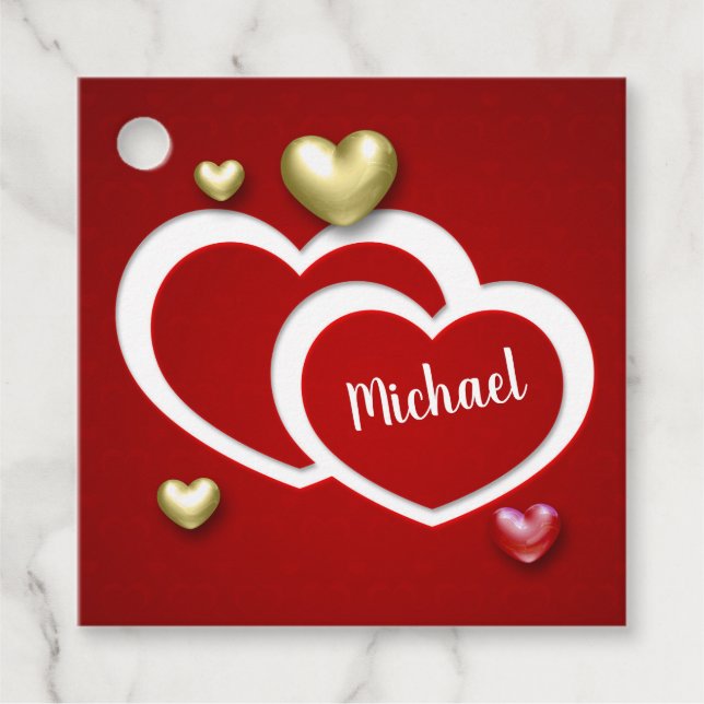 Étiquettes Cadeau Coeurs de la Saint Valentin Rouge moderne (Devant)