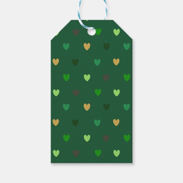 Étiquettes-cadeau Coeurs de Polka sur vert de forêt (Devant)