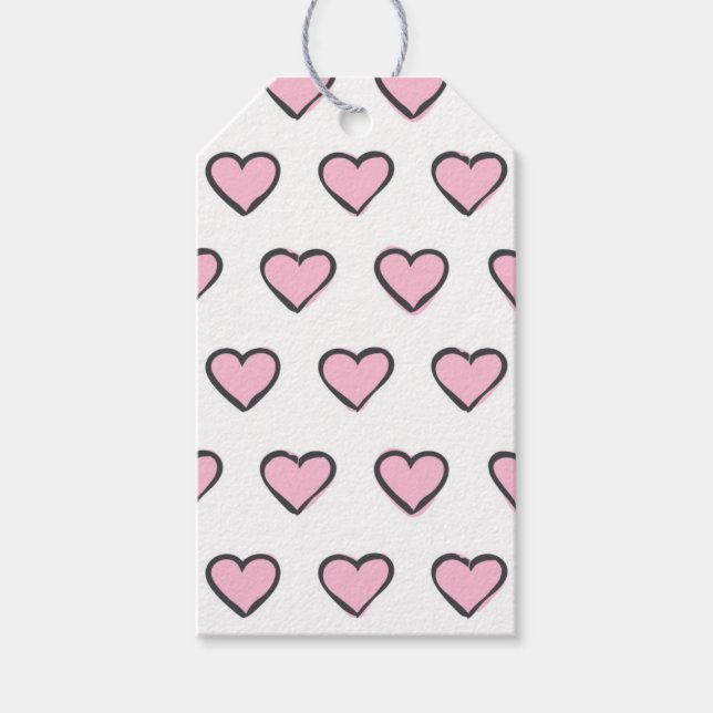 Étiquettes-cadeau Coeurs dessinés - Balises cadeaux rose et blanc (Devant)